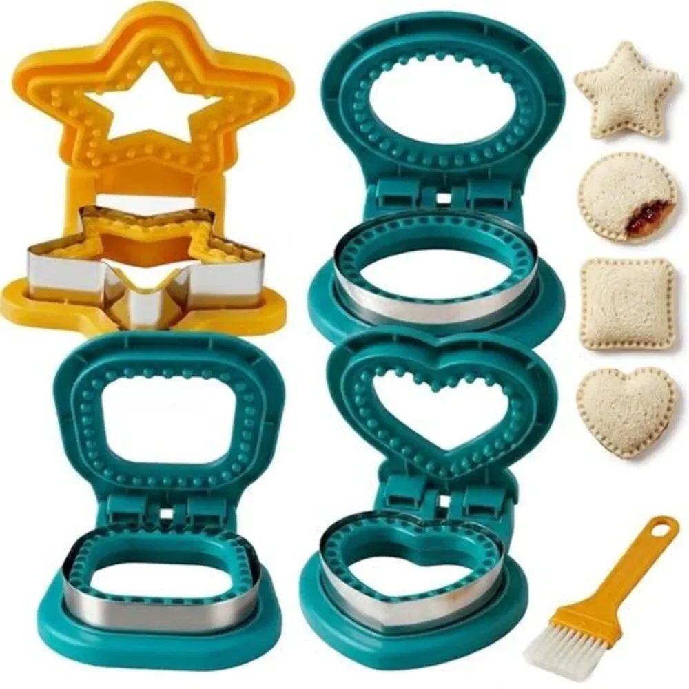 4-Pack Sandwich Maker & Sealer Set Crustless Sandwich Molds Circle Heart Star